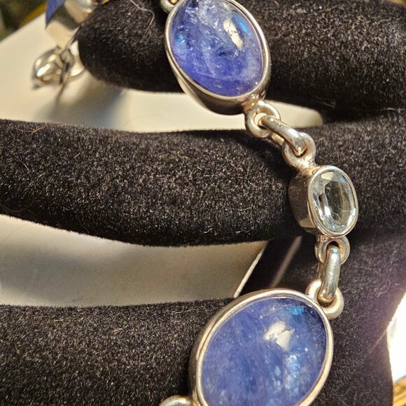 Tanzanite & Sky Blue Topaz Sterling Silver Bracelet, Certificate of Authenticiti - Picture 1 of 6
